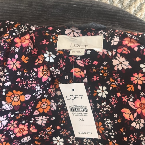 NWT grey/olive fitted utility jacket w corduroy collar and fun floral lining! XS - Picture 2 of 6